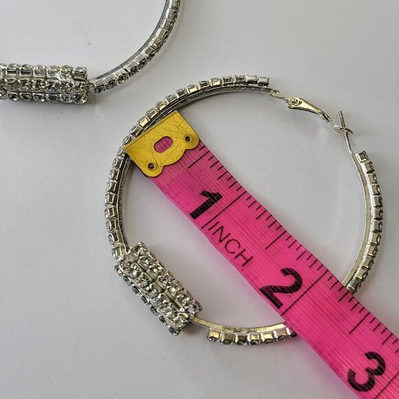 Silver Crystal Round Hoop Earrings - Picture 4 of 6